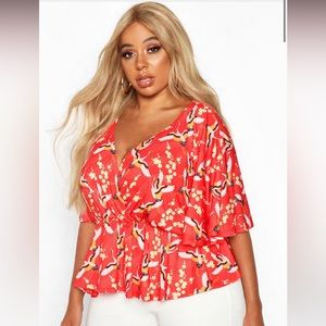 Boo hoo plus size wrap blouse